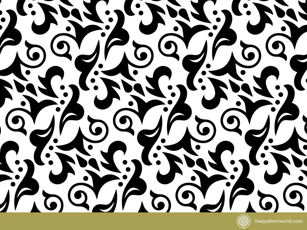 Dynamic seamless pattern with bold black abstract floral and swirling scroll motifs on a white background, creating a high-contrast and elegant design.