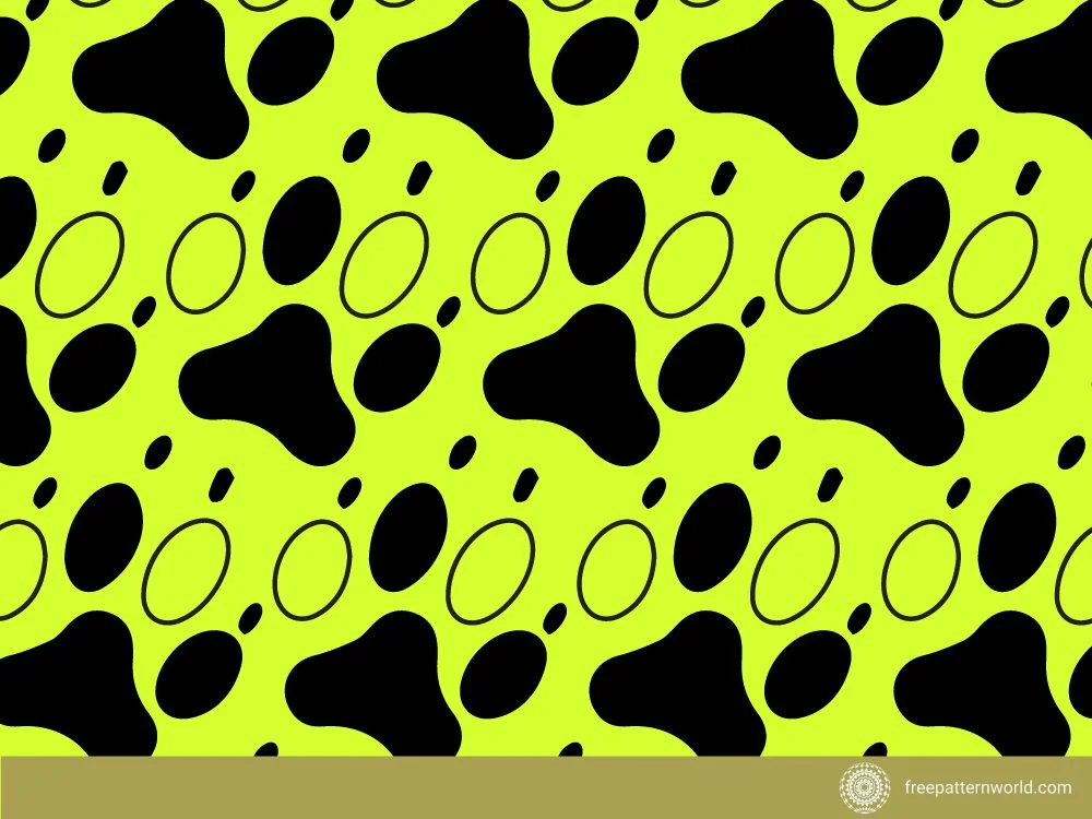 Seamless abstract pattern with black organic shapes, solid ovals, and outline ovals on a bright lime green background.