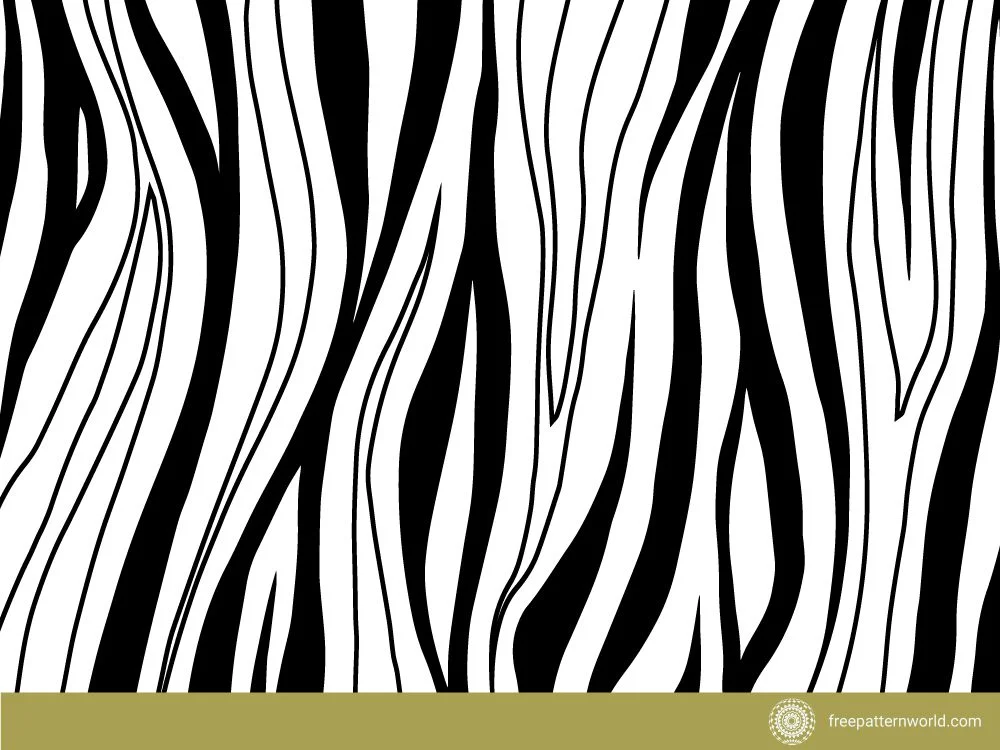 Seamless classic zebra print pattern with black and white wavy stripes.