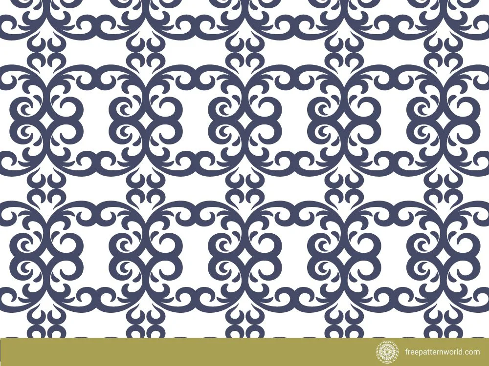 Classic Damask Pattern with Interlocking Swirls on White Background