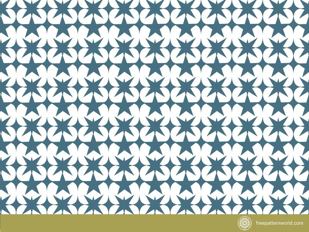 Seamless pattern of dark teal eight-pointed stars on a white background, interlocking to form a continuous geometric design.