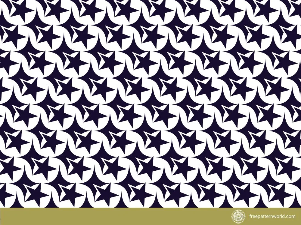 Seamless dark purple star pattern with pointed, slightly curved rays on a white background, creating an abstract, repeating celestial design.