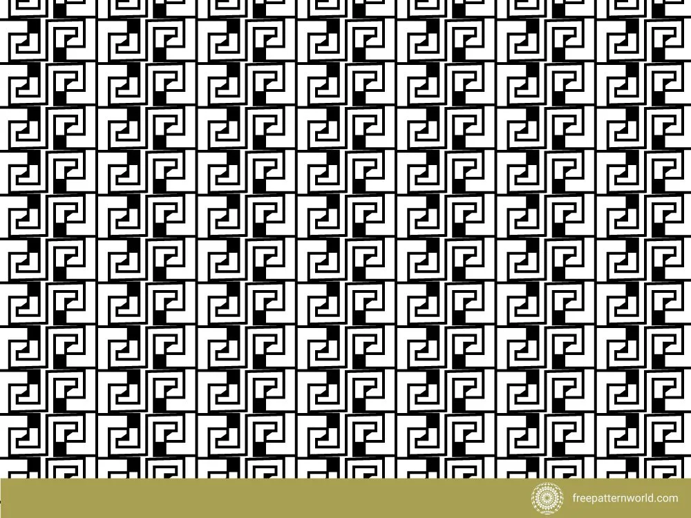 Black and white Greek key geometric fret pattern with alternating squares