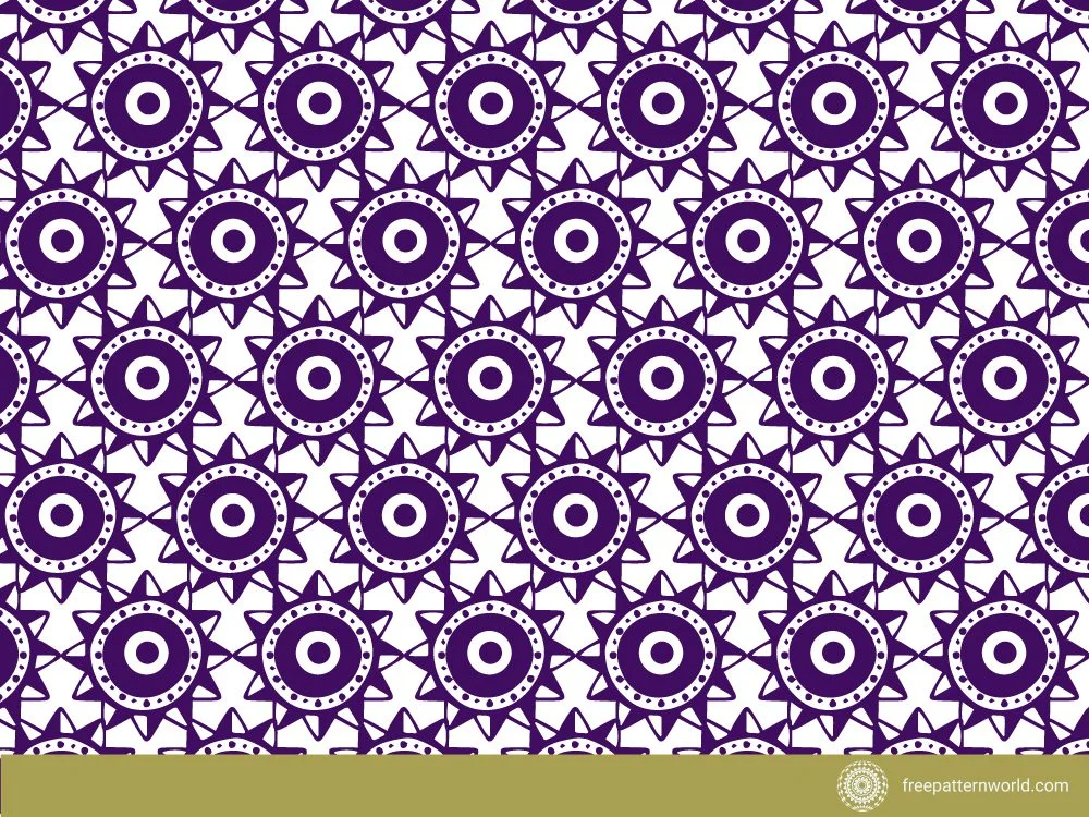 Purple and white Mayan sun pattern with concentric circles and spiked borders