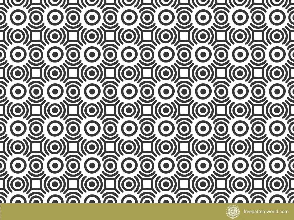 Black and white geometric Mayan pattern with concentric circles and squares