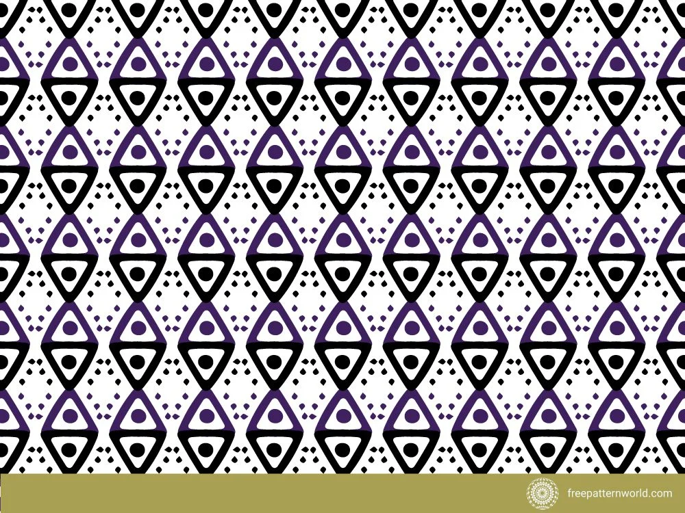 seamless Mayan-inspired tribal pattern in purple, black, and white, featuring a vertical arrangement of geometric diamond shapes, dots, and hand-drawn lines.