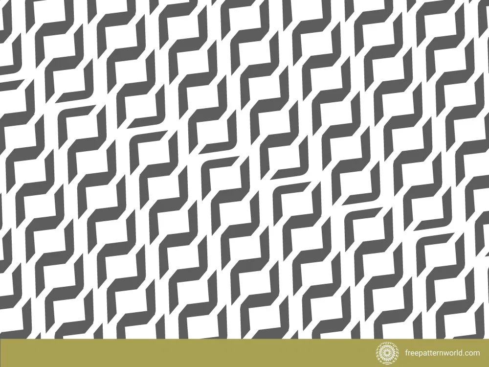 Seamless geometric pattern with repeating grey zigzag or angled stripe shapes on a white background.