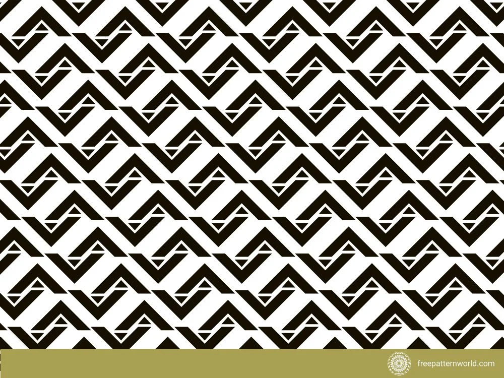 Abstract black and white geometric pattern featuring repeating interlocking chevron or arrow-like shapes.