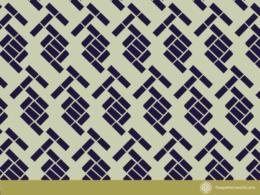 Abstract geometric pattern resembling a woven herringbone design, with dark purple rectangular shapes on a light beige background.