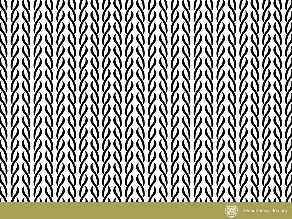 Seamless pattern resembling a classic cable knit or braided texture with repeating vertical columns of black interlocking curved lines on a white background.