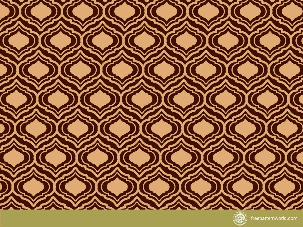 Seamless modern minimalist quatrefoil pattern in dark brown and light brown, featuring elongated curvilinear shapes.