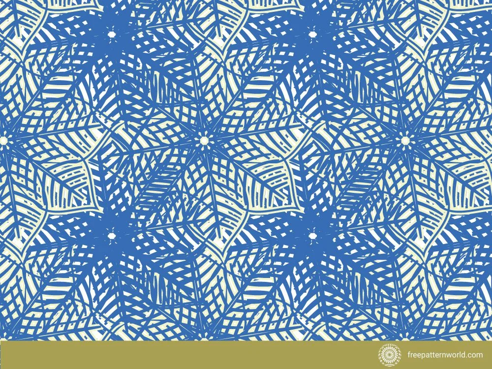 Blue and white retro abstract geometric pattern with star-like shapes and intricate lines.