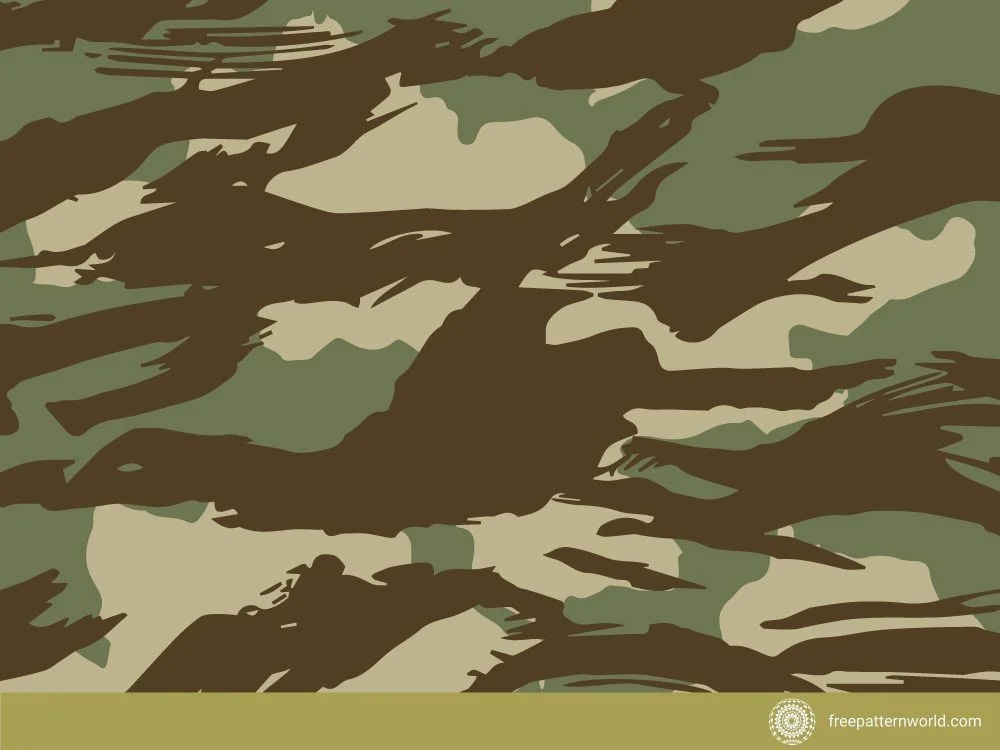 Seamless Tiger Stripe camouflage pattern with wavy dark brown and green stripes on a lighter tan and olive green background.
