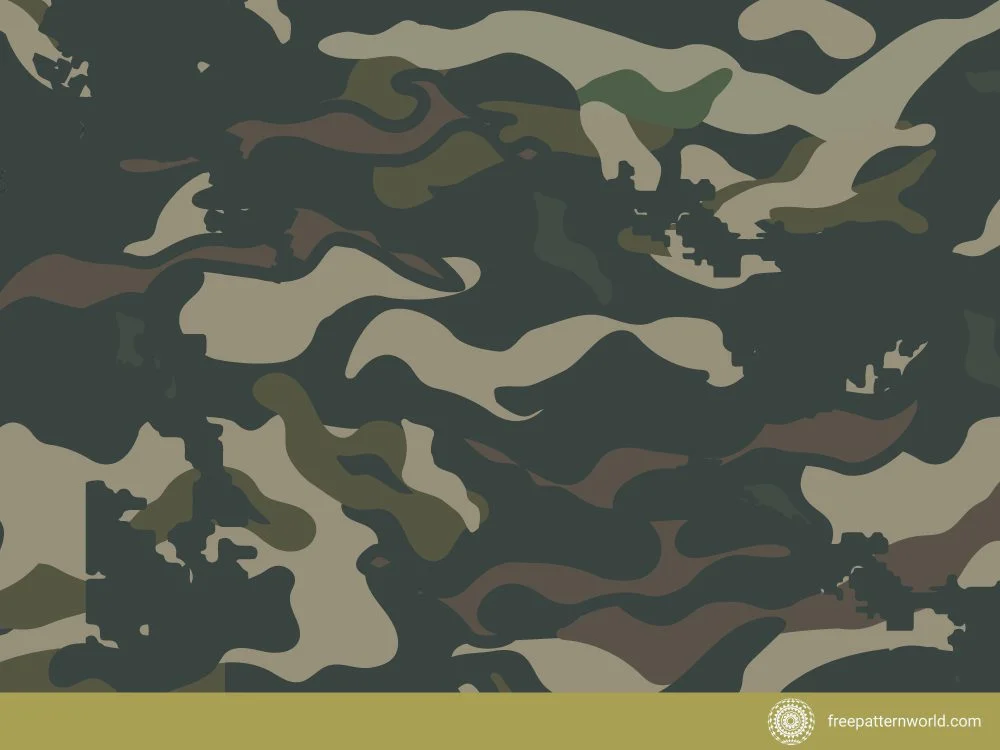 Seamless military pattern camouflage with irregular organic shapes in shades of dark green, brown, tan, and black.