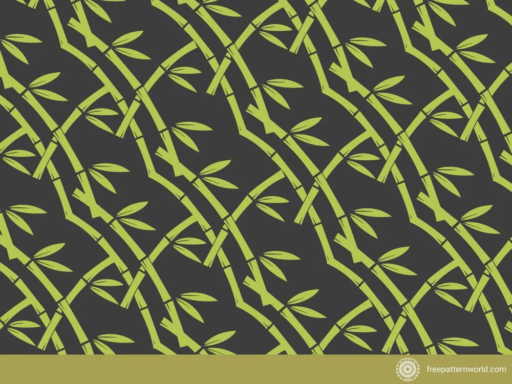 Seamless bamboo pattern with light green diagonal bamboo stalks and leaves on a dark gray background.