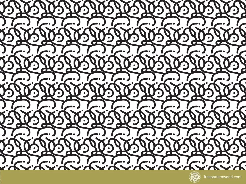 Seamless organic pattern with repeating black swirling and looping lines and dots on a white background.