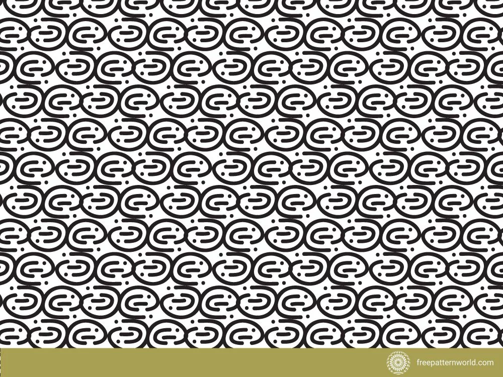 Seamless organic pattern with repeating black oval shapes containing curved lines and dots, arranged in horizontal rows on a white background.