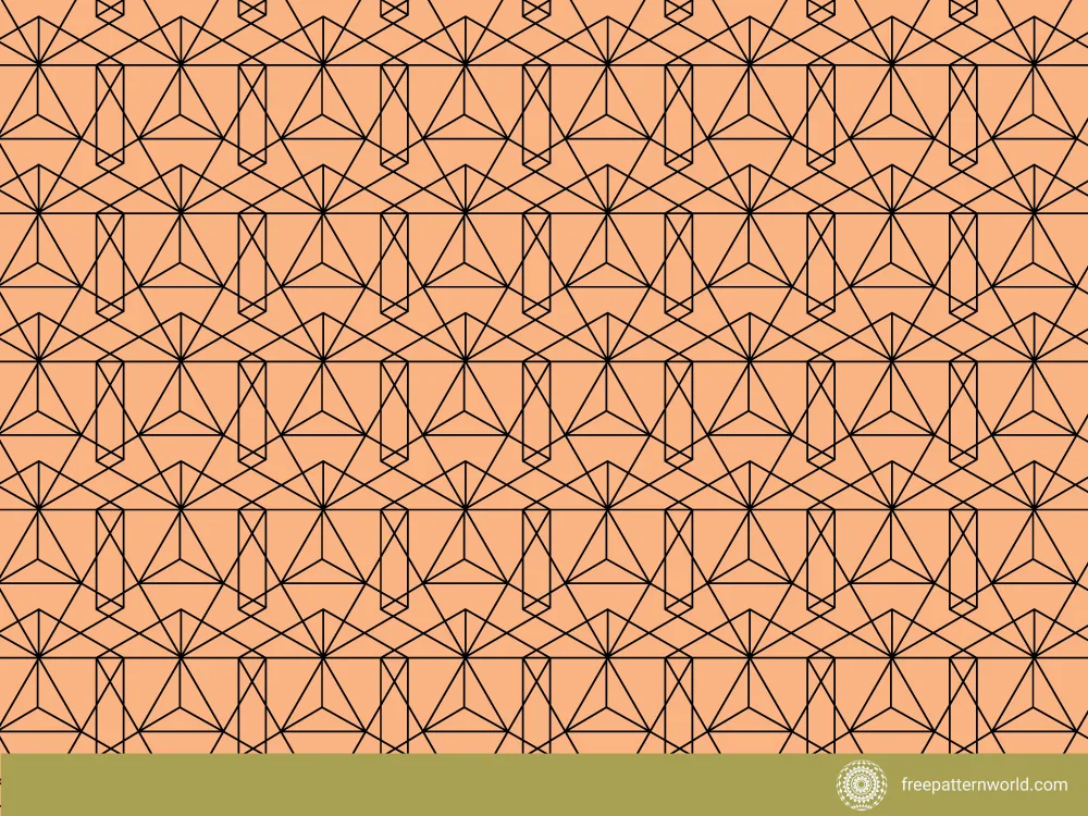 Seamless geometric pattern with intricate black lines forming triangular and polygonal shapes on a light orange background.